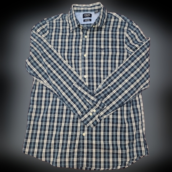 Chaps Blue and White Casual Button Down Shirt - Picture 1 of 7